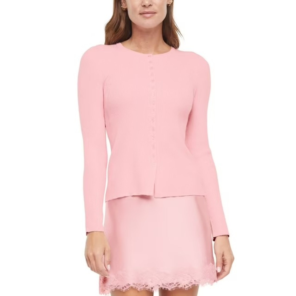 Express Womens Ribbed Button-Up Sweater Cardigan Pink XS NWT